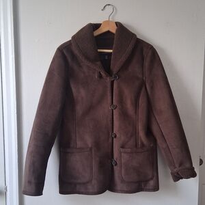 Land's End Brown Sherpa & Suede Coat Jacket